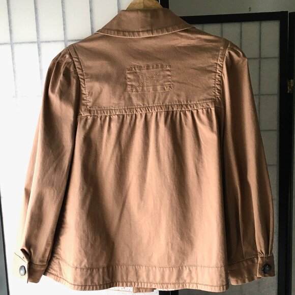 Marc by Marc Jacobs Cropped Cotton Tan Jacket Floral Pocket Hem Lining Size 4 - Picture 2 of 7